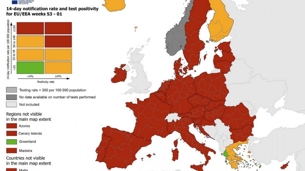 Ο χάρτης ECDC για τον κορωνοϊό στην Ευρώπη: Στην Ελλάδα οι μόνες πράσινες περιοχές - ΕΛΛΑΔΑ