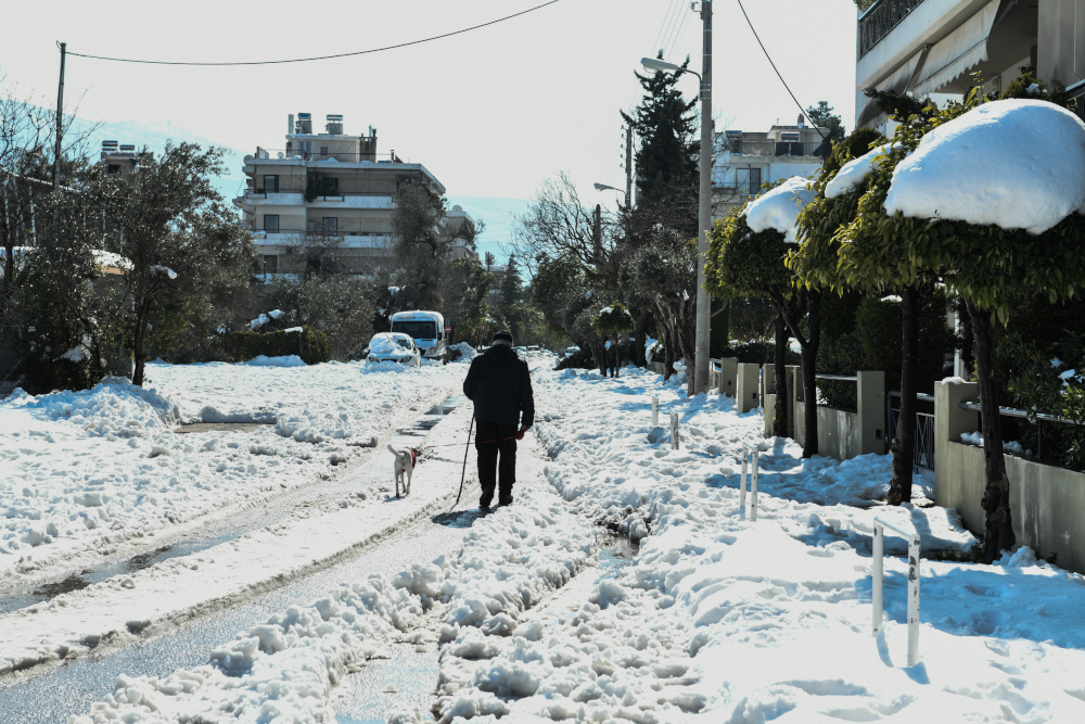 Στιγμιότυπο από τον δήμο Χαλανδρίου, τέσσερεις ημέρες μετά την έντονη χιονόπτωση που προκάλεσε η κακοκαιρία "Ελπίς", Πέμπτη 27 Ιανουαρίου 2022.
(ΤΑΤΙΑΝΑ ΜΠΟΛΑΡΗ/EUROKINISSI)