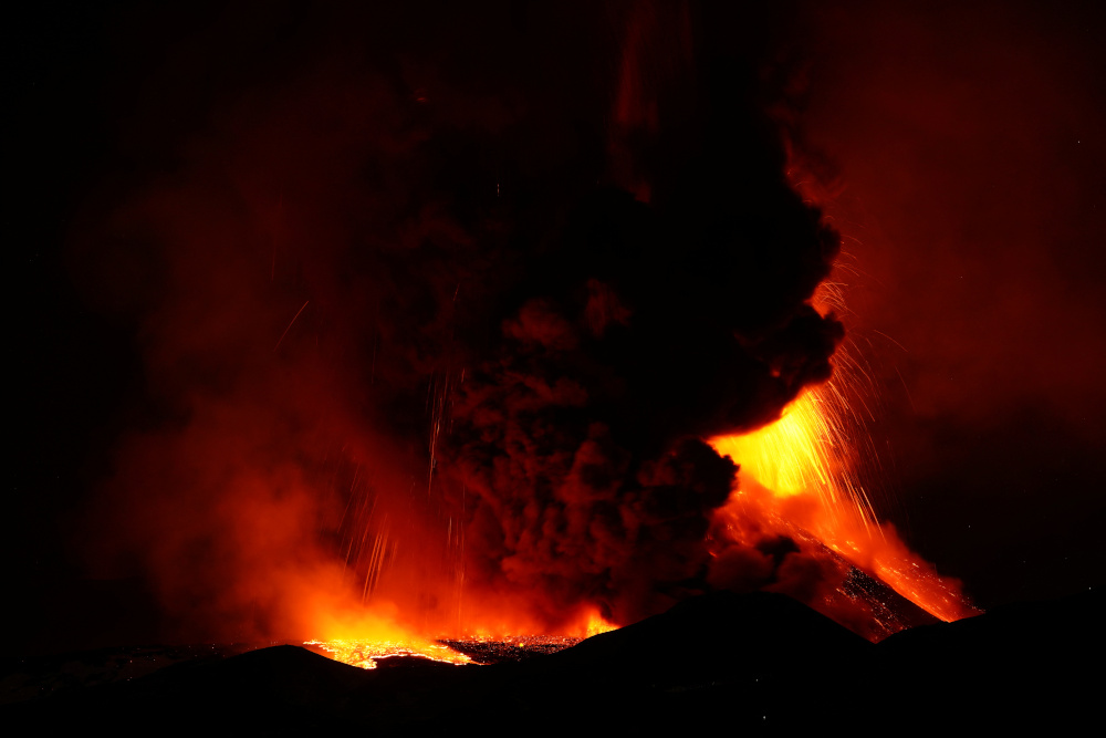 General view of an eruption of the South East volcano of Etna, Italy February 10, 2022. REUTERS/Antonio Parrinello