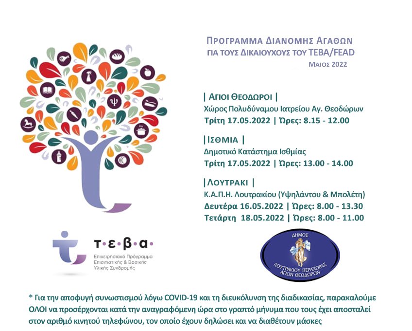 Πρόγραμμα Διανομής αγαθών για τους Δικαιούχους του ΤΕΒΑ/Fead από το Δήμο Λουτρακίου - ΚΟΡΙΝΘΙΑ