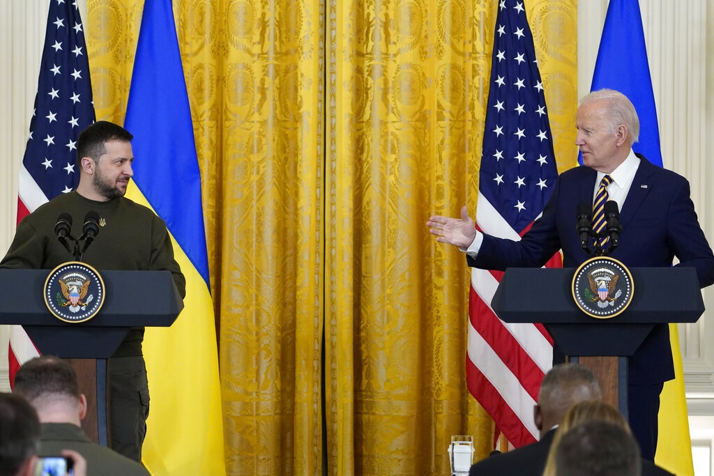 President Joe Biden speaks during a news conference with Ukrainian President Volodymyr Zelenskyy in the East Room of the White House in Washington, Wednesday, Dec. 21, 2022. (AP Photo/Andrew Harnik)