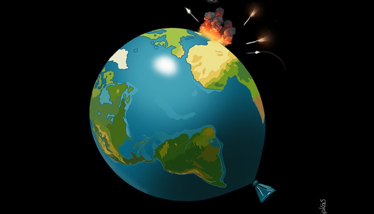 Η-Γη-είναι-ένα-μπαλόνι-έτοιμο-να-σκάσει-–-Το-σκίτσο-του-Αρκά-για-τις-δραματικές-εξελίξεις-στη-Μέση-Ανατολή