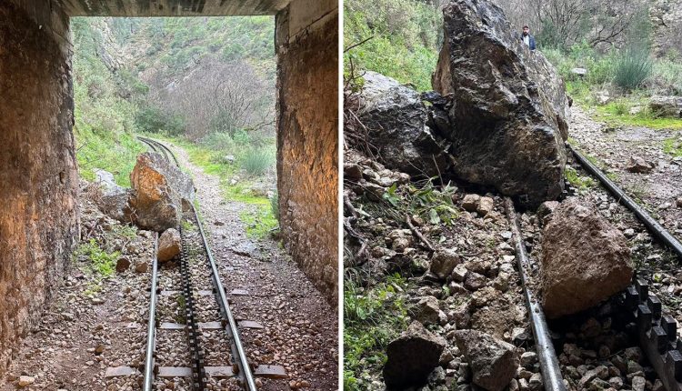 Συνεχιζόμενες-οι-κατολισθήσεις-βράχων-στις-ράγες-του-Οδοντωτού-–-Αναστέλλεται-η-γραμμή-μετά-τον-αυξανόμενο-κίνδυνο