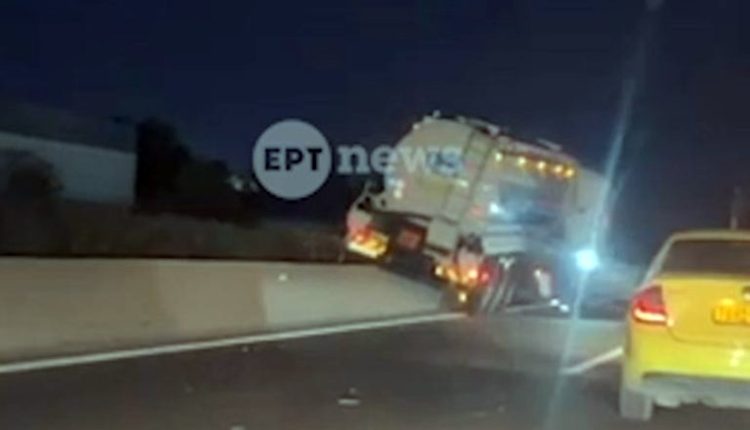 Τροχαίο-ατύχημα-με-βυτιοφόρο-στα-Οινόφυτα-–-«Καβάλησε»-τα-διαχωριστικά-του-δρόμου