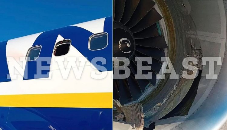 ryanair-flight-from-greece-to-germany-suffers-mid-air-emergency-after-engine-problem-and-cabin-window-damage,-passenger-injured-–-exclusive-video-and-photos