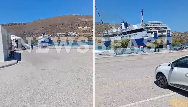 Πλοίο-δεν-κατάφερε-να-δέσει-στο-λιμάνι-του-Γαυρίου-στην-Άνδρο-–-Το-Αιγαίο-«έβραζε»-από-τους-θυελλώδεις-ανέμους