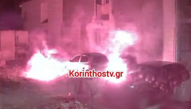 Βίντεο-ντοκουμέντο-στην-Κόρινθο:-Με-καλυμμένο-πρόσωπο-περιλούζει-αυτοκίνητα-με-εύφλεκτο-υγρό-και-πετά-φωτοβολίδα