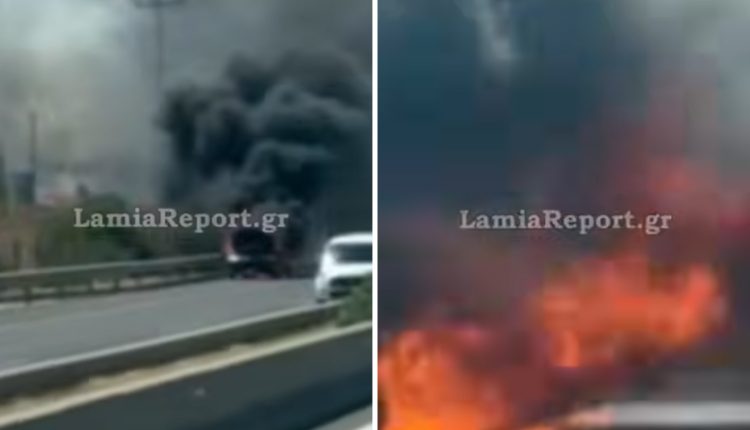 Αυτοκίνητο-τυλίχτηκε-στις-φλόγες-στην-Αθηνών-–-Λαμίας:-Σκόρπισε-φωτιές-στο-πρανές-πριν-καταστραφεί-ολοσχερώς